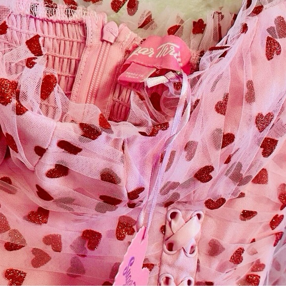 NWT Small Dolls Kill Sugar Thrillz Heavenly Affair Tulle Heart Flocked Babydoll - Picture 14 of 16